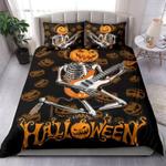 guitar skeleton halloween bedding set skeleton holiday pumpkin decor bedding cover with 2 pillowcases 100 polyester 0