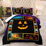 halloween 3d print design quilt bed sets pumpkin face print son daughter gift bedding cover with 2 pillowcases 100 polyester 0