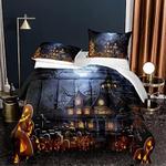 halloween castle cemetery bedding set pumpkin lanterns horror halloween gift bedding cover with 2 pillowcases 100 polyester 0