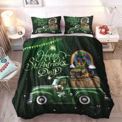 Happy St Patrick's Day Bedding Set Dachshund Dog Green Truck Bedding Set Home Decoration