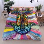 hippie eye hand lover bedding set palm shaped amulet hamsa best gift bedding cover with 2 pillowcases 100 polyester 0