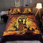 i hate people bigfoot wear hat witch and jack o latern halloween theme bedding cover with 2 pillowcases 100 polyester 0