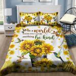in a world where you can be anything be kind bedding set sunflower hummingbird autism bed set friends gift bedding cover with 2 pillowcases 100 polyester 0