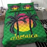 jamaica coconut trees sunset drawing bedding set green gradient bedding cover with 2 pillowcases 100 polyester 0