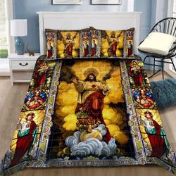Jesus Christian Bedding Set Jesus Savior Bedding Set Church Glass Painting Printed