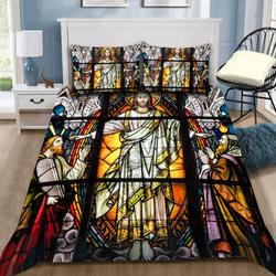 Jesus Christian Bedding Set Jesus Savior Church Glass Painting Bedding Set For Christian