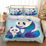 kid panda bedding set wave pattern panda family mom and daughter gift bedding cover with 2 pillowcases 100 polyester 0
