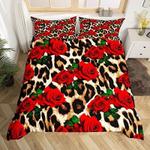 leopard and rose bedding set romantic rose flower bed set lover gift bedding cover with 2 pillowcases 100 polyester 0