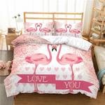 love you flamingo flower rain bedding set husband wife gift idea bedding cover with 2 pillowcases 100 polyester 0