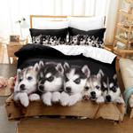 lovely husky dog baby quilt bed set husky wood cart dog mom gift bedding cover with 2 pillowcases 100 polyester 0