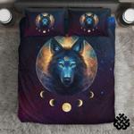 native wolf moon phase galaxi pattern native american day for wolf lovers bedroom decor bedding cover with 2 pillowcases 100 polyester 0