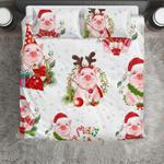 noel pig wreath candy cane snowflakes merry christmas for pig lovers bedding cover with 2 pillowcases 100 polyester 0