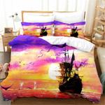oil painting sunset sea comforter set sunset ocean adventure sailing bedding cover with 2 pillowcases 100 polyester 0
