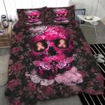 pink skull flower bedding set breast cancer awareness bedding set roses pattern bedding cover with 2 pillowcases 100 polyester 1 0