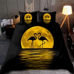 Potrait: Flamingo In The Moon Bedding Set Moon Flaming Couple Wife Gift