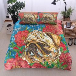 Pug Dog Flowers Bedding Set Love Pug Pillow Covers Happy International Dog Day Dog Dad Mom Gift