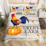 rooster on top of pumpkin sweet farm bedding set farmer gift idea bedding cover with 2 pillowcases 100 polyester 0