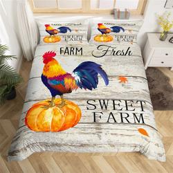 Rooster On Top Of Pumpkin Sweet Farm Bedding Set Farmer Gift Idea