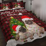 santa pug couple checkered pattern bed covers set christmas gift bedding cover with 2 pillowcases 100 polyester 0
