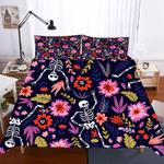 skeletons in flowers bedding set sugar skull garden halloween gift bedding cover with 2 pillowcases 100 polyester 0