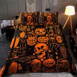 skull pumkin halloween bedding set pumpkin skull horror fans gift bedding cover with 2 pillowcases 100 polyester 0