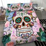 sugar skull bedding set mexican culture holiday artwork bedding set roses background printed bedding cover with 2 pillowcases 100 polyester 0