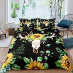 sunflower bedding cover set cow skull bedding set hunting lover bedding cover with 2 pillowcases 100 polyester 0