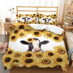 sunflower cows bedding set duvet cover cute dairy cow at sunflower field bedding cover with 2 pillowcases 100 polyester 0
