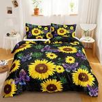 sunflowers floral duvet cover set size mystic purple butterfly sunflowers floral bedding cover with 2 pillowcases 100 polyester 0