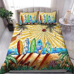 Surfboard And Beach Bedding Set Ocean Summer Surfing Player Lovers Gift