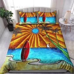Surfboard And Beach Bedding Set Summer Beach Surfing Player Gift