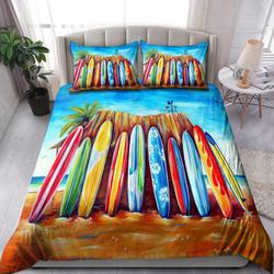 Surfboard And Beach Bedding Set Surfing Summer Tropical Lovers Gift
