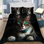 teal eys cat bedding set portrait cat lying gift for cat lover bedding cover with 2 pillowcases 100 polyester 0
