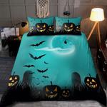 the bat pastel night halloween bedding set blue moon pumpkin fans bedding cover with 2 pillowcases 100 polyester 0