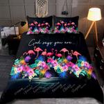 tropical flamingo god says you are bedding set flamingo lovers gift bedding cover with 2 pillowcases 100 polyester 0