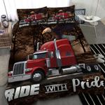 trucker bedding set truck drving long road eagle ride with pride bedding cover with 2 pillowcases 100 polyester 0