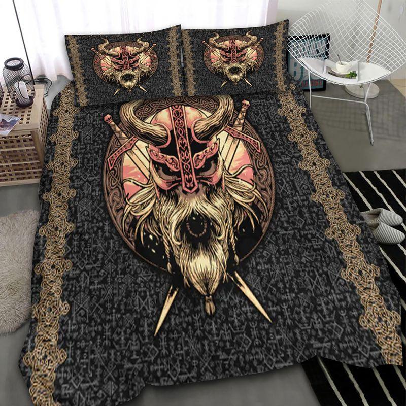 Viking Warrior Bedding Set The Old Viking Warrior Skull Art Bedding Set Viking Lover Gift viking warrior bedding set the old viking warrior skull art bedding set viking lover gift bedding cover with 2 pillowcases 100 polyester 0