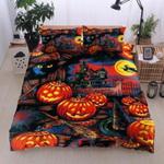 witch home pumpkin scary face bed set halloween theme son gift bedding cover with 2 pillowcases 100 polyester 0
