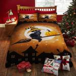 witch pump cat flying on broom in full moon halloween bed set gift bedding cover with 2 pillowcases 100 polyester 0