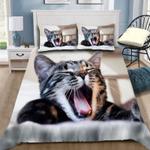 yawning cat bedding set cute cat yawning gift for cat lovers bedding cover with 2 pillowcases 100 polyester 0