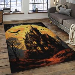 Halloween Style Pumpkin Autumn Retangle Carpet Area Rug Home Decor Halloween Gift HAL37