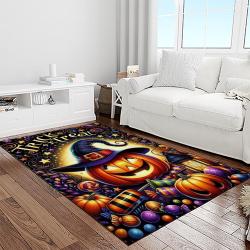halloween style pumpkin autumn retangle carpet area rug home decor halloween gift light room hal26