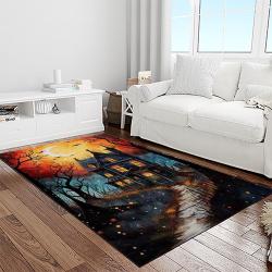 halloween style pumpkin autumn retangle carpet area rug home decor halloween gift light room hal33