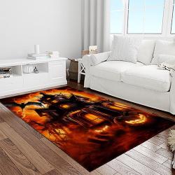 halloween style pumpkin autumn retangle carpet area rug home decor halloween gift light room hal34