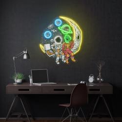 astronaut and alien chill together pop art led neon sign light 1