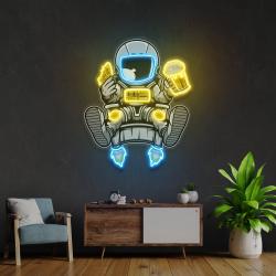 astronaut relax with pizza and beer artwork led neon sign light 2