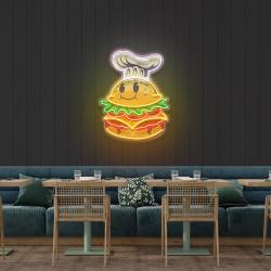 burger chef food cartoon character logo mascot artwork led neon sign light 1