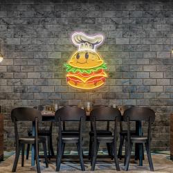 burger chef food cartoon character logo mascot artwork led neon sign light 2