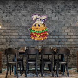 burger chef food cartoon character logo mascot artwork led neon sign light 3