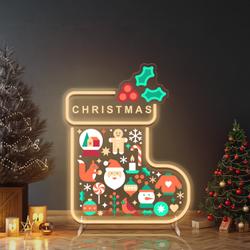 christmas stocking led neon sign with holiday icons 1